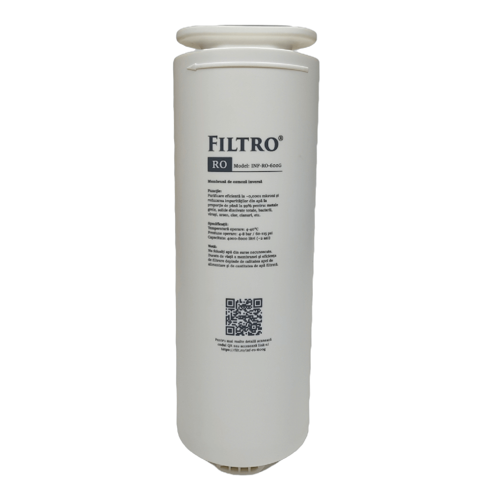 Cartus filtrant osmoza inversa FILTRO INFINITY DF600, capacitate 600 GPD, grad de filtrare 0.0001 microni, sistem twist, eficienta pana la 96%