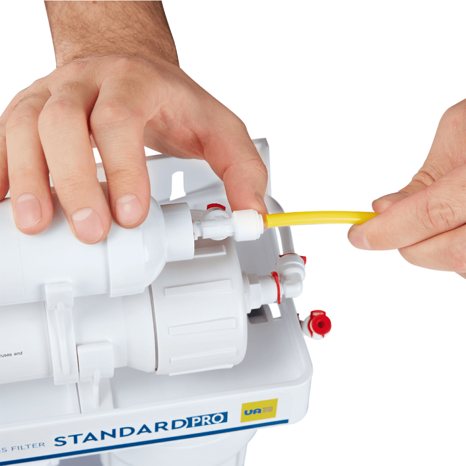 Sistem de osmoză inversă Ecosoft Standard, 5 stadii de filtrare, membrană 50 GPD, bazin de stocare 12 litri inclus, funcționare fără electricitate
