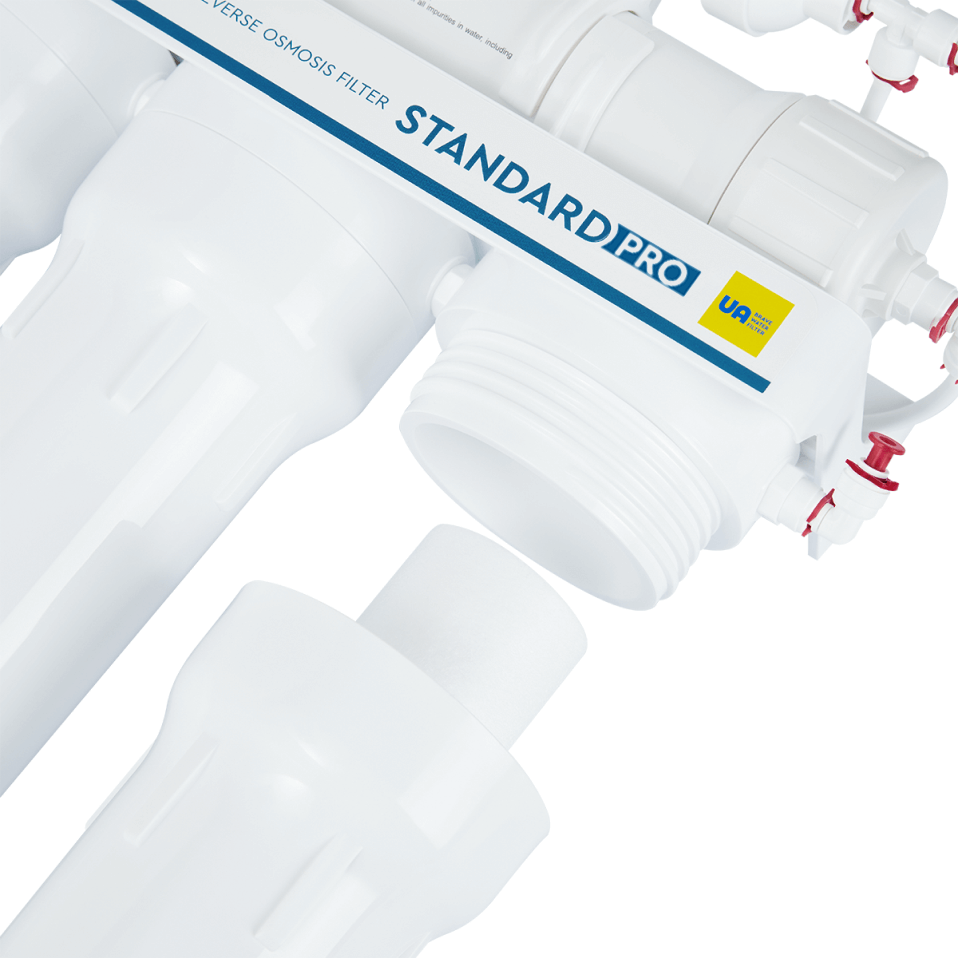 Sistem de osmoză inversă Ecosoft Standard, 5 stadii de filtrare, membrană 50 GPD, bazin de stocare 12 litri inclus, funcționare fără electricitate