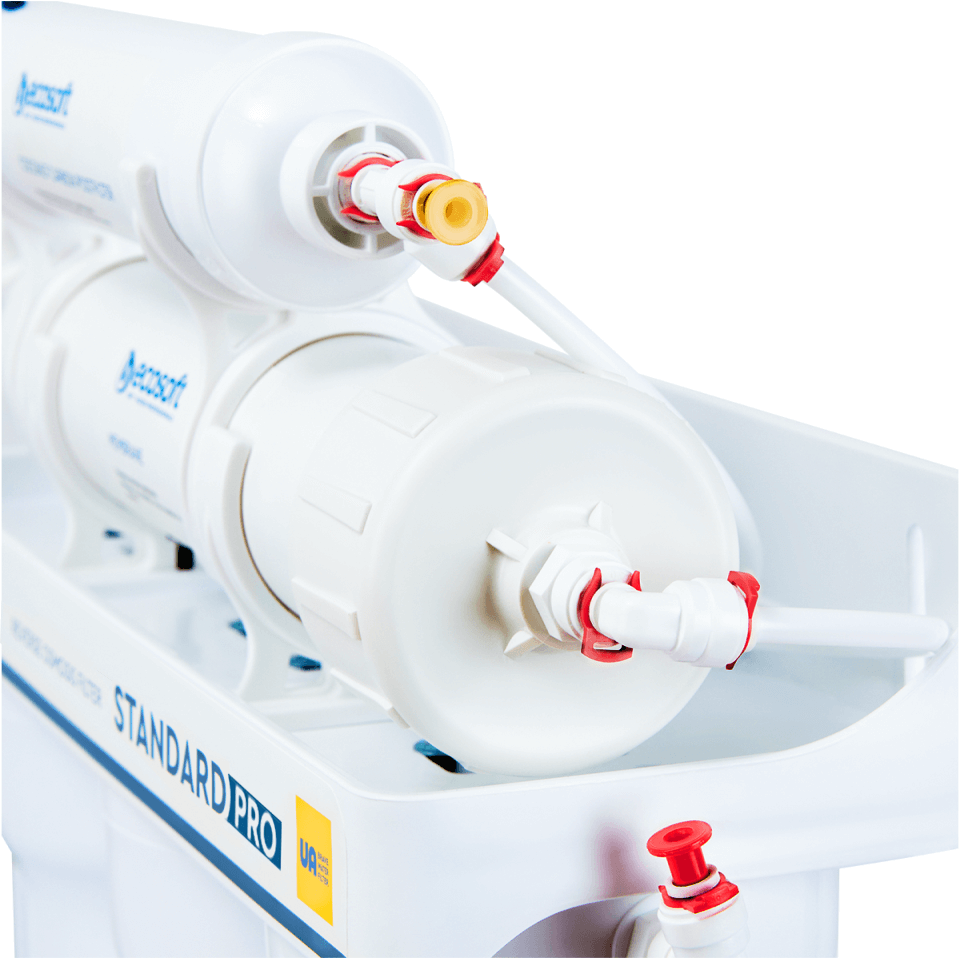 Sistem de osmoză inversă Ecosoft Standard, 5 stadii de filtrare, membrană 50 GPD, bazin de stocare 12 litri inclus, funcționare fără electricitate