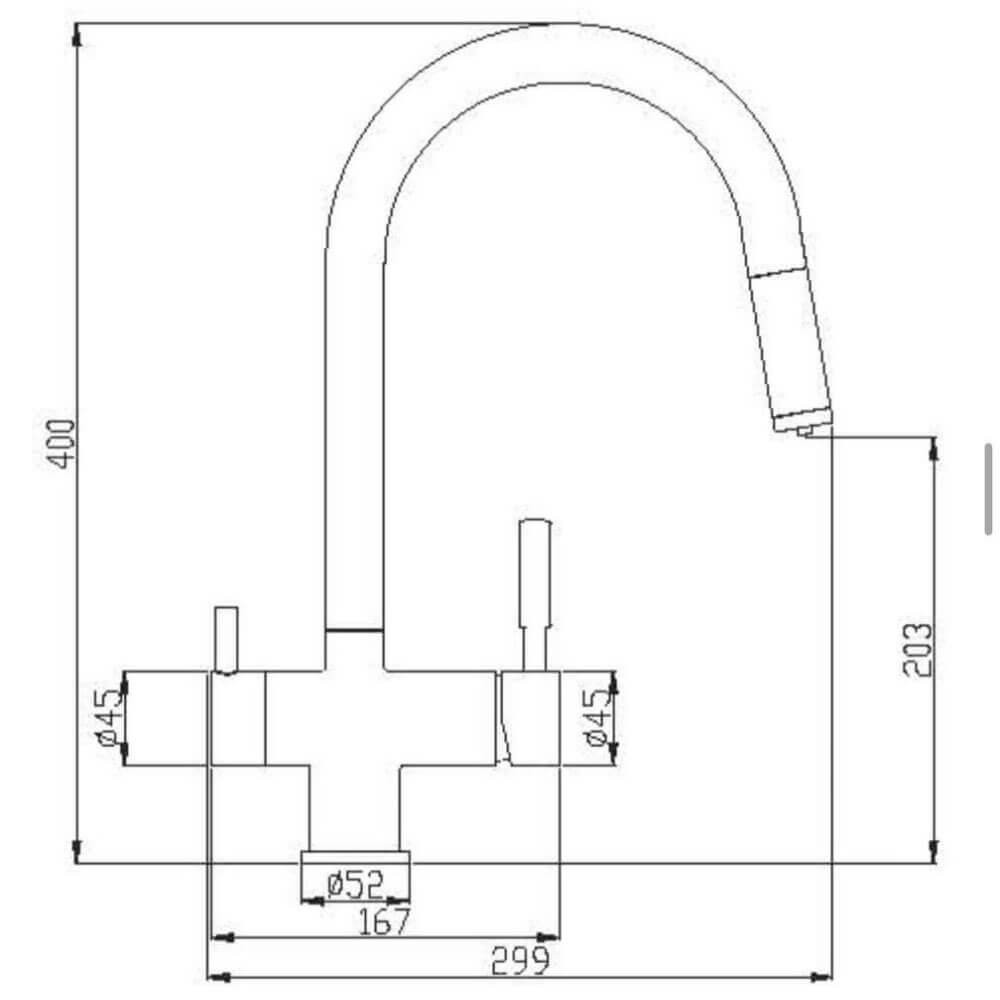 Baterie bucatarie cu 3 cai Premier Extend Black, finisaj negru mat, duș extractibil, pipa pivotanta 180°, cartuș ceramic, flux separat apa filtrata si menajera