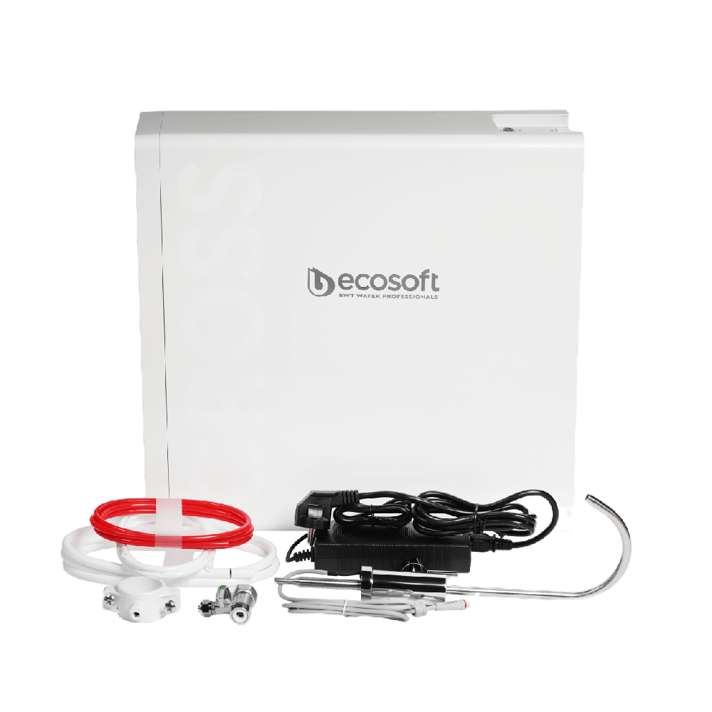 Purificator apa cu osmoza inversa Ecosoft Cross90, membrana 600 GPD, 4 stadii de filtrare, fara bazin cu debit direct 1.5 l/min, pompa booster inclusa si baterie cu indicator schimb consumabile