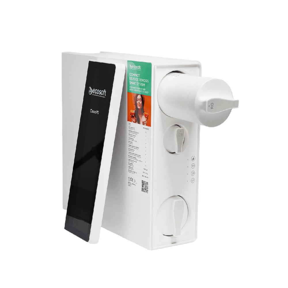 Purificator apa cu osmoza inversa Ecosoft Cross90, membrana 600 GPD, 4 stadii de filtrare, fara bazin cu debit direct 1.5 l/min, pompa booster inclusa si baterie cu indicator schimb consumabile