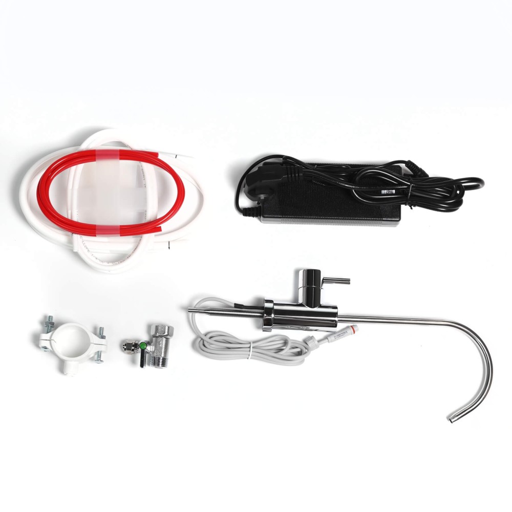 Purificator apa cu osmoza inversa Ecosoft Cross90, membrana 600 GPD, 4 stadii de filtrare, fara bazin cu debit direct 1.5 l/min, pompa booster inclusa si baterie cu indicator schimb consumabile