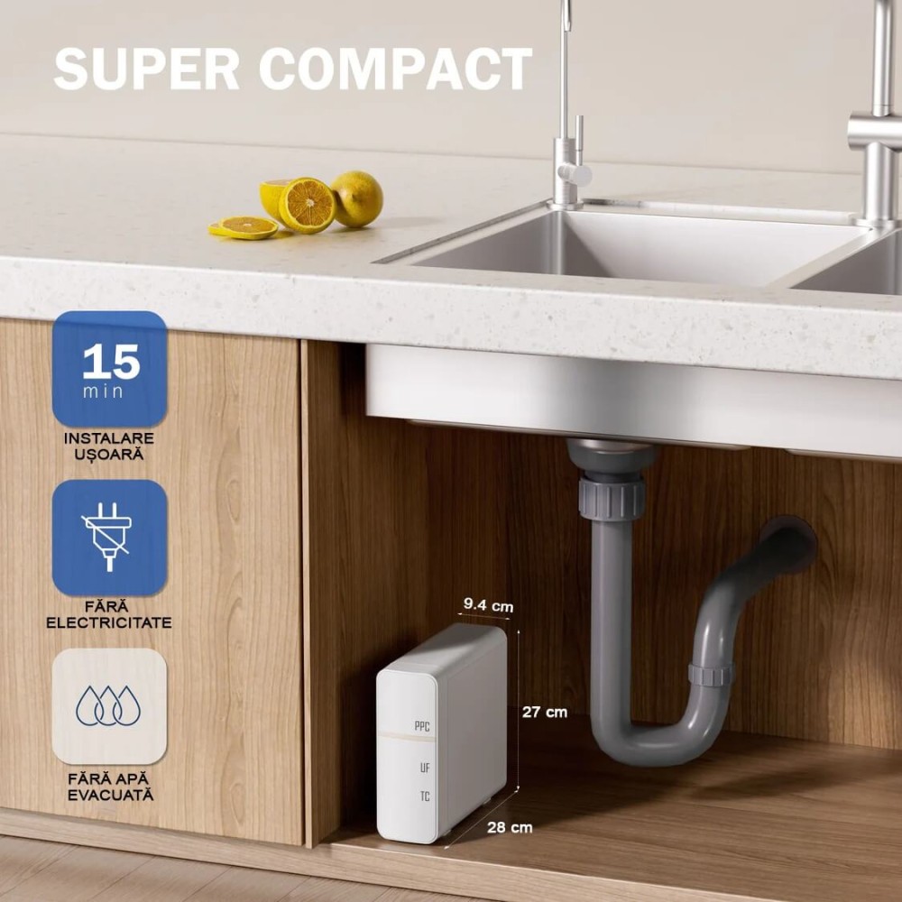 Sistem ultrafiltrare FILTRO UF99, 4 stadii, membrana 0.01 microni, cartuse twist, debit 3.8 litri/min, fara electricitate, montaj sub chiuveta