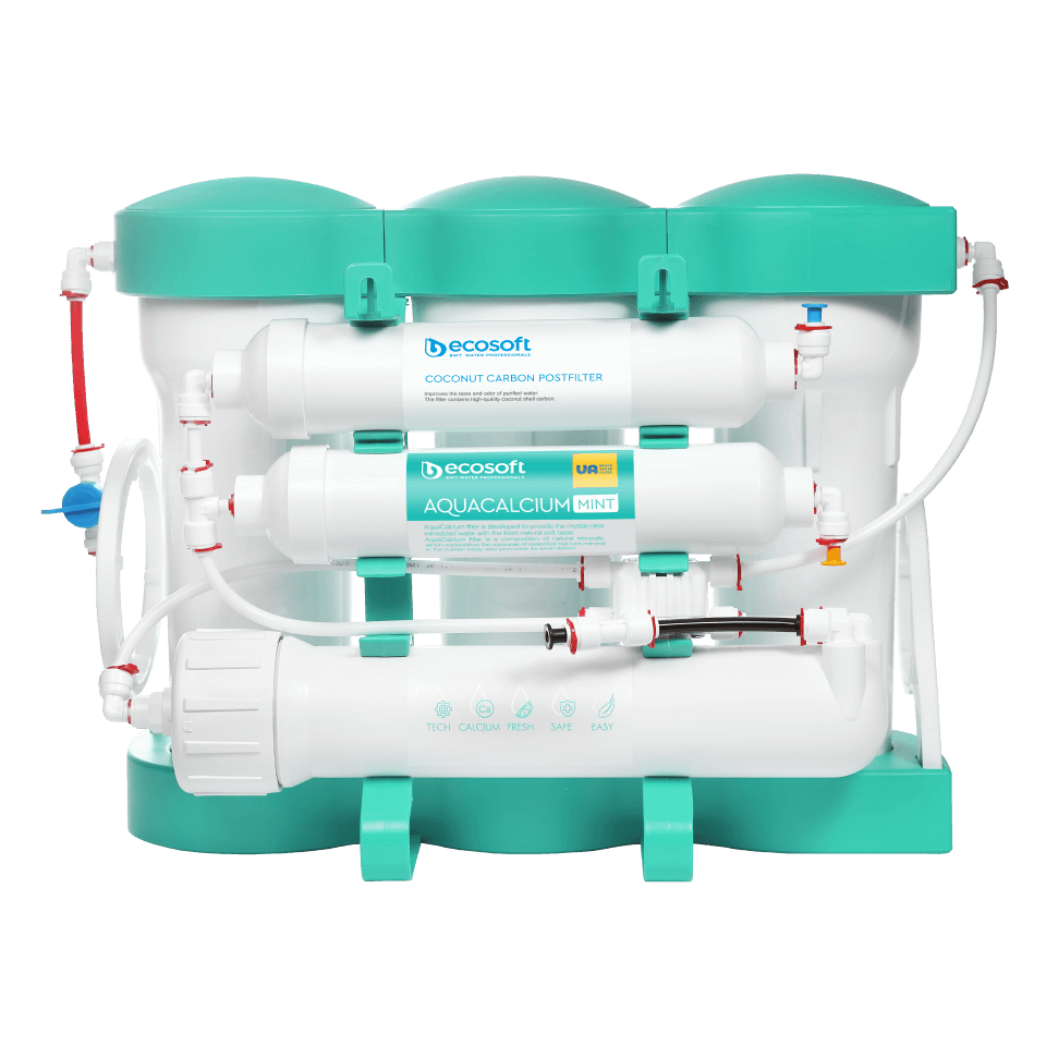 Sistem de filtrare cu osmoza inversa Ecosoft AquaCalcium Mint, 6 stadii, membrana 75 GPD, remineralizare cu calciu, fara pompa, bazin de stocare inclus