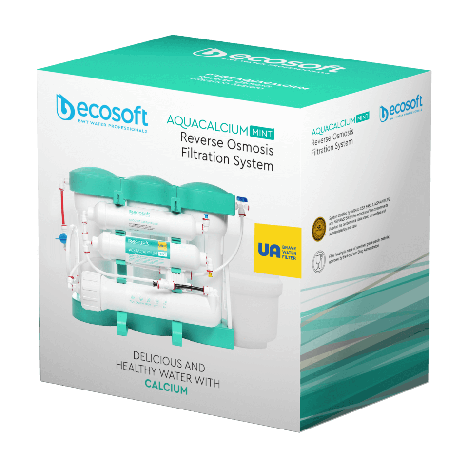 Sistem de filtrare cu osmoza inversa Ecosoft AquaCalcium Mint, 6 stadii, membrana 75 GPD, remineralizare cu calciu, fara pompa, bazin de stocare inclus