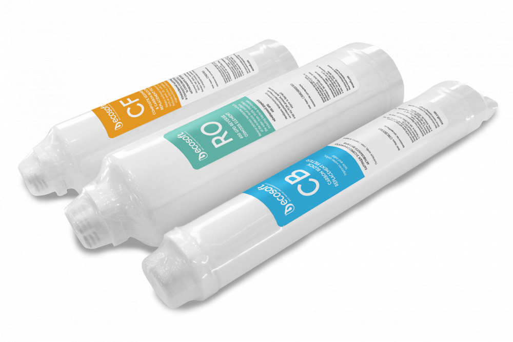 Prefiltru cu polipropilena si carbune activat Ecosoft CPVDFRO, montaj twist, compatibil cu sistemul de osmoza inversa Ecosoft Cross90