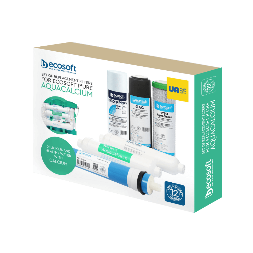 Set cartușe osmoză inversă Ecosoft AquaCalcium, 6 stadii cu membrană 75 GPD și remineralizare, format standard 10 inch, mufe rapide 1/4, durată 6 luni