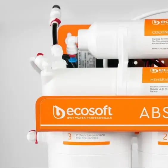 Sistem osmoza inversa cu pompa booster Ecosoft Absolute PRO, 6 stadii de filtrare, 75 GPD, remineralizare, cadru metalic, bazin de stocare inclus