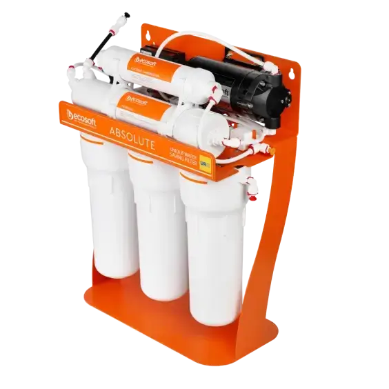 Sistem osmoza inversa cu pompa booster Ecosoft Absolute PRO, 6 stadii de filtrare, 75 GPD, remineralizare, cadru metalic, bazin de stocare inclus