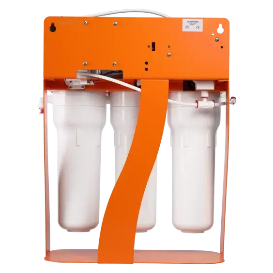 Sistem osmoza inversa cu pompa booster Ecosoft Absolute PRO, 6 stadii de filtrare, 75 GPD, remineralizare, cadru metalic, bazin de stocare inclus