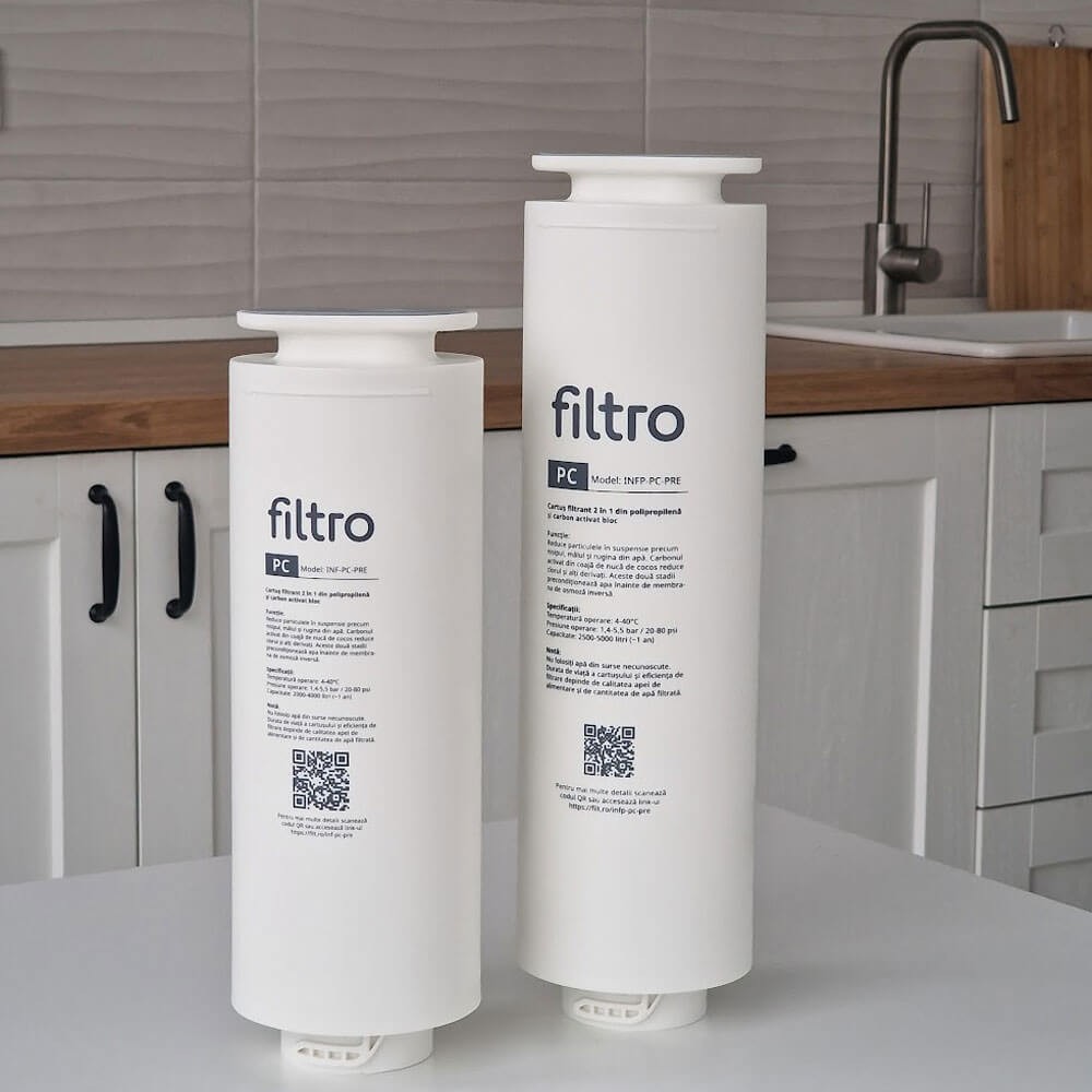 Sistem osmoză inversă cu debit direct FILTRO INFINITY+ DF1000, 1000 GPD fără bazin, pompă booster inclusă, afișaj TDS integrat și cartușe twist în 3 stadii de filtrare