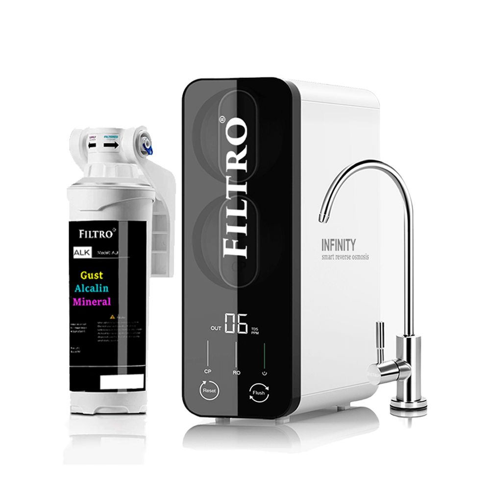 Sistem de osmoză inversă cu debit direct FILTRO INFINITY DF600-ALK3, 600 GPD, 6 stadii de filtrare, remineralizare, pompă booster și display cu monitorizare TDS