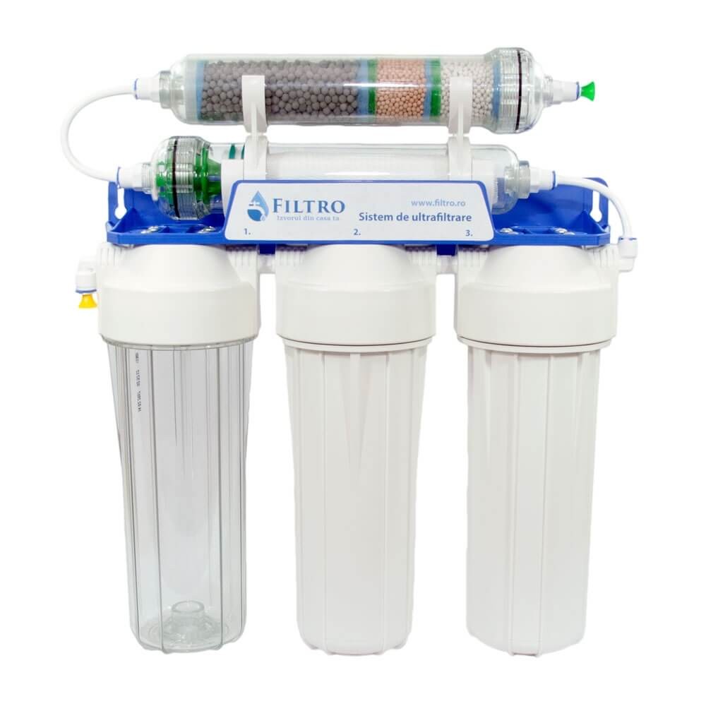 Sistem de ultrafiltrare cu alcalinizare Aquafilter FILTRO UF4 ALCALIN, 5 stadii de filtrare, membrana ultracapilara 0.02 microni, remineralizare pentru cresterea pH-ului, montaj sub chiuveta