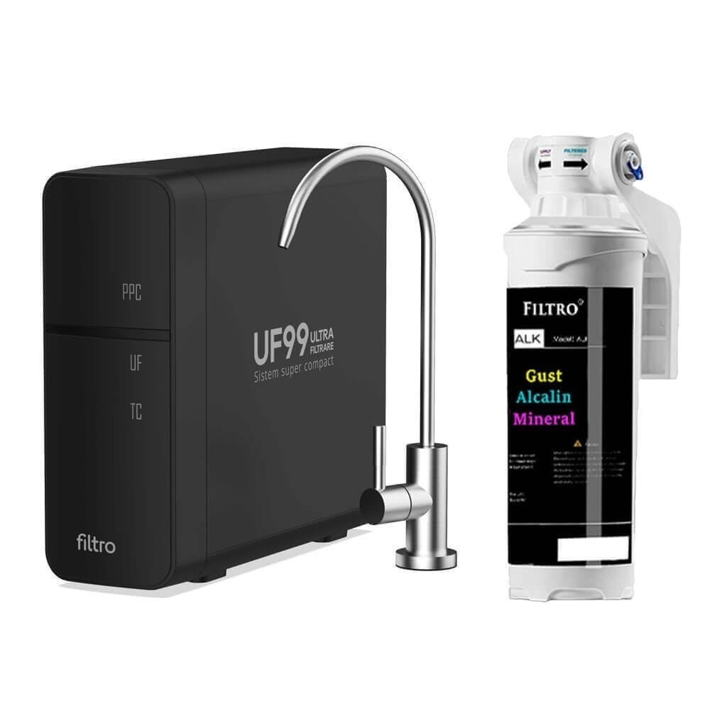 Sistem compact de ultrafiltrare cu remineralizare FILTRO UF99+ALK3, 4 stadii, membrana 0.01 microni, debit 3.8 litri/min