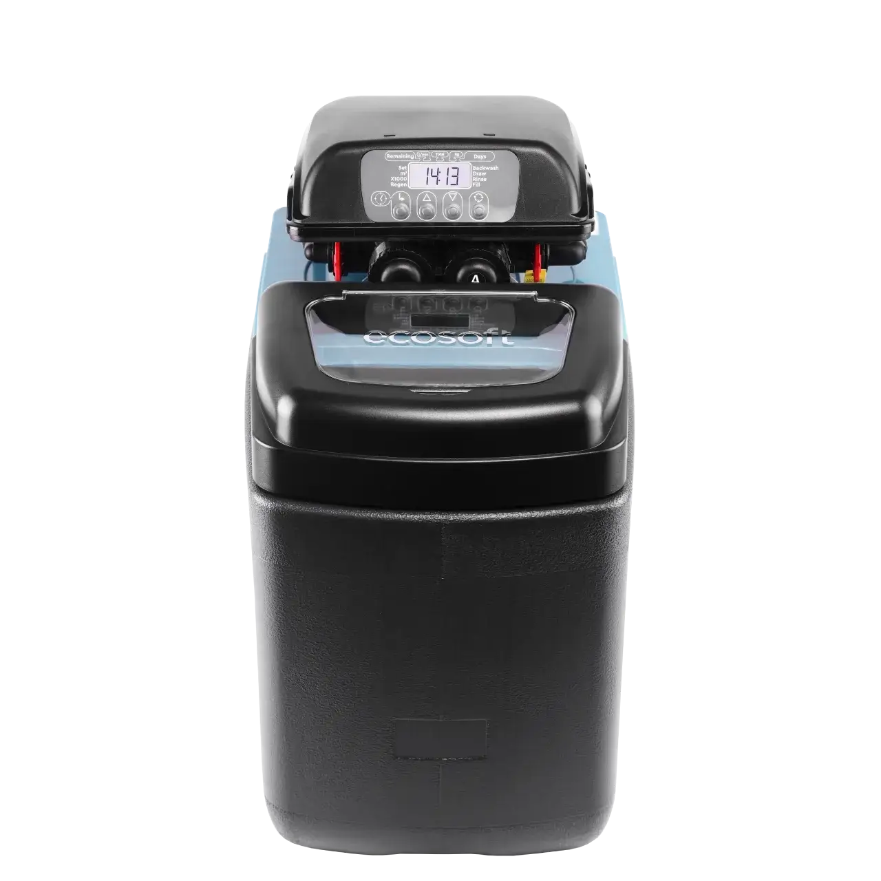 Dedurizator apa cabinet FILTRO Blue 100, valva Clack DV 1 inch, 10 litri rasina Dowex, debit 1.2 m3/h, regenerare volumetrica sau temporizata, inaltime 47 cm