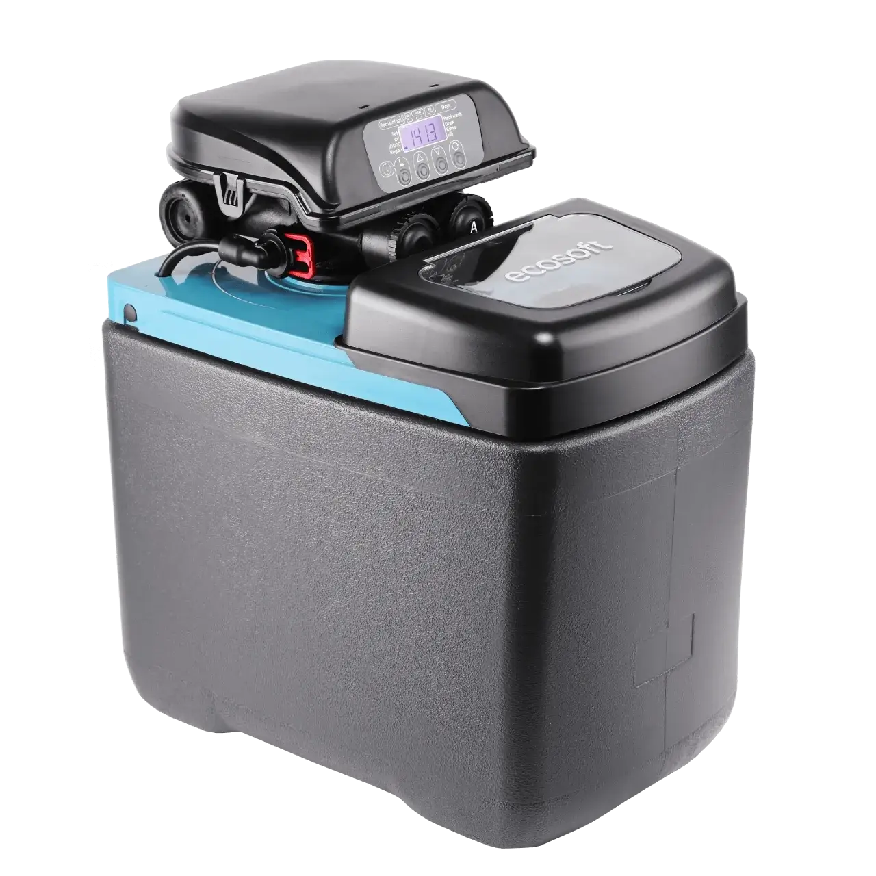 Dedurizator apa cabinet FILTRO Blue 100, valva Clack DV 1 inch, 10 litri rasina Dowex, debit 1.2 m3/h, regenerare volumetrica sau temporizata, inaltime 47 cm
