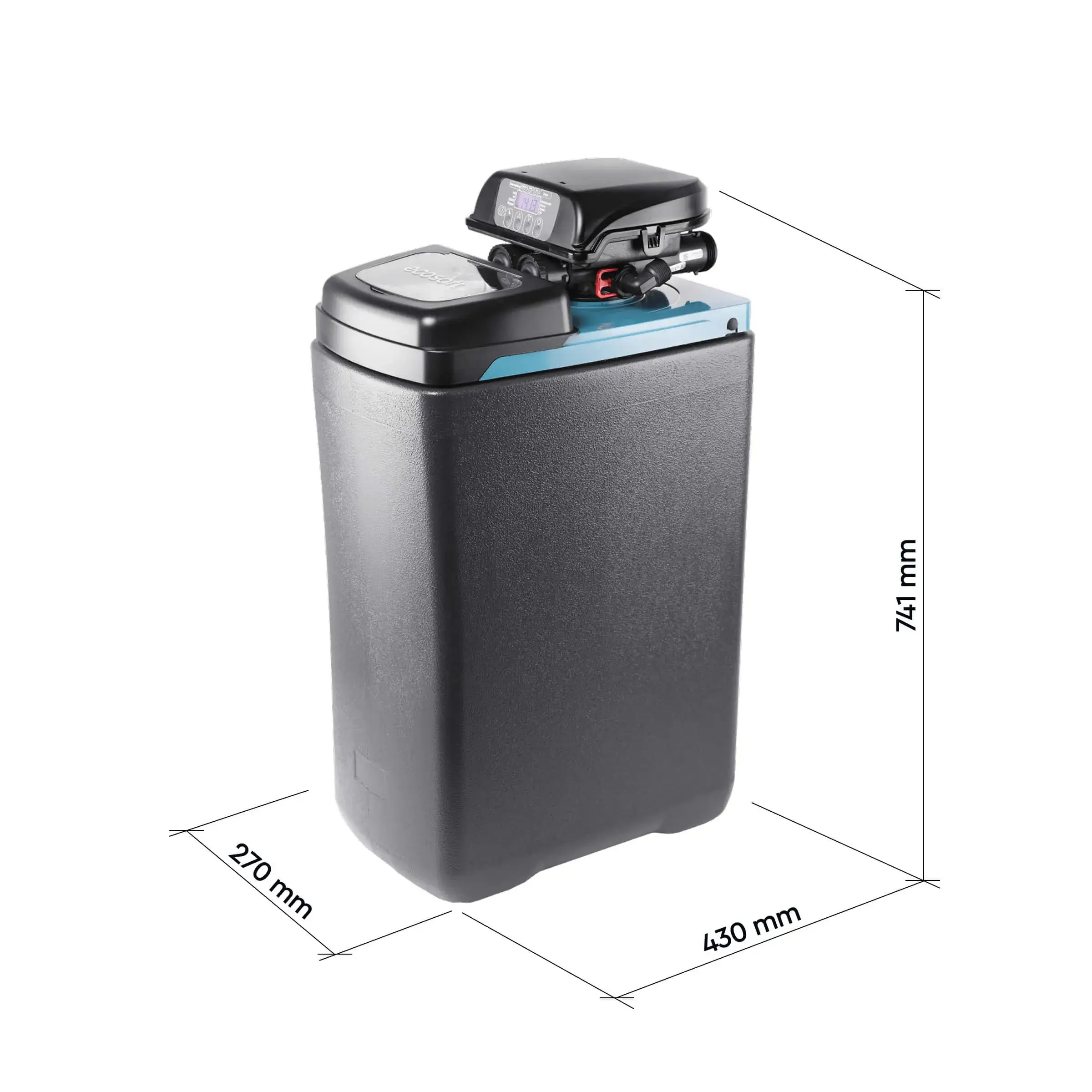 Dedurizator apa cabinet FILTRO Blue 200, valva Clack DV 1 inch cu regenerare timp/volum, 20 litri rasina Dowex, debit 1.8 m3/h, capacitate 4 m3, inaltime 74 cm
