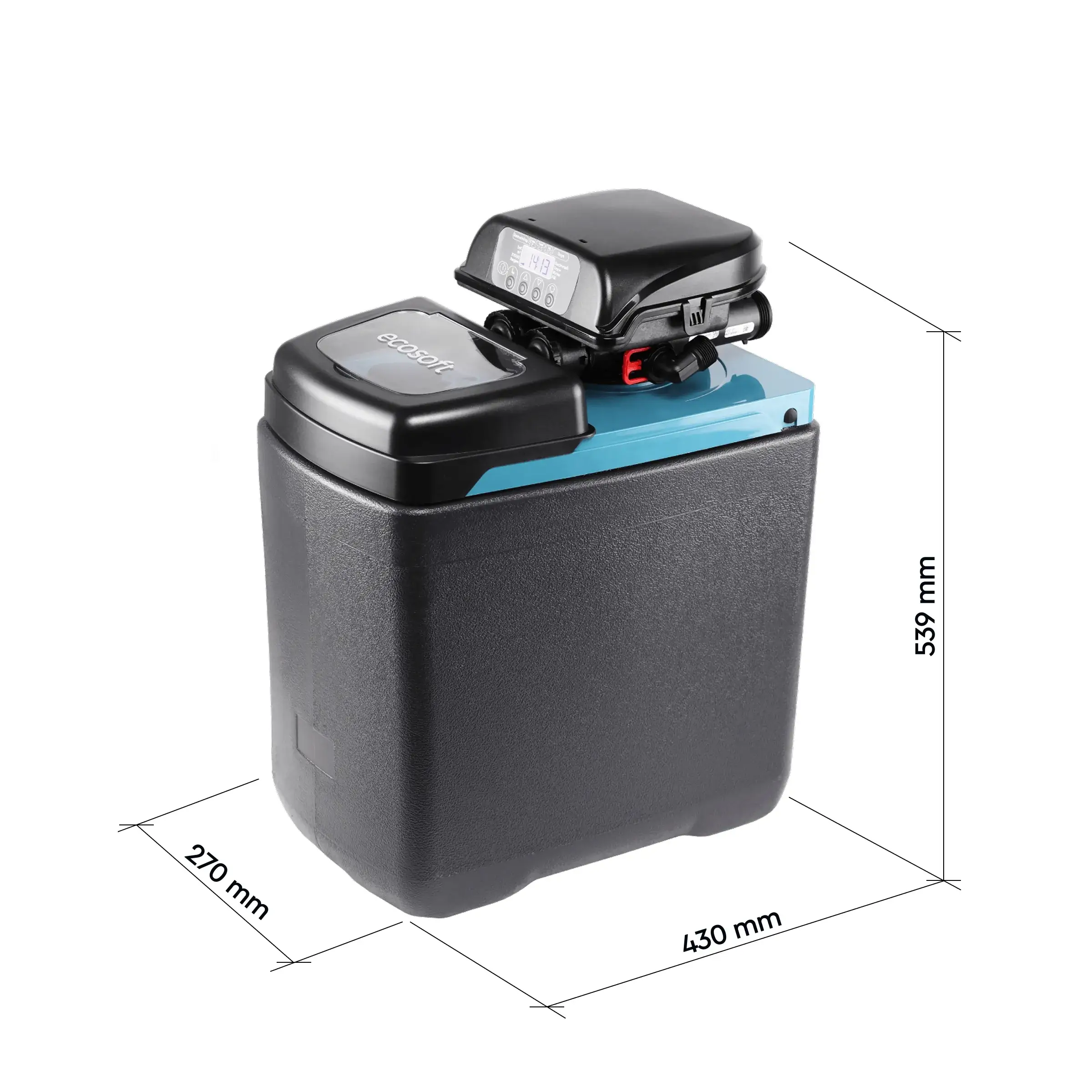 Dedurizator apa cabinet FILTRO Blue 150, valva Clack DV 1 inch cu regenerare timp/volum, 15 litri rasina, debit 1.5 m3/h, inaltime 54 cm, capacitate dedurizare 2.4 m3