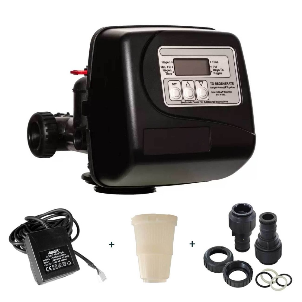 Valva de comanda Clack WS1TC pentru statii automate de filtrare, kit complet cu sursa, distribuitor si conexiuni, programare pe volum sau timp