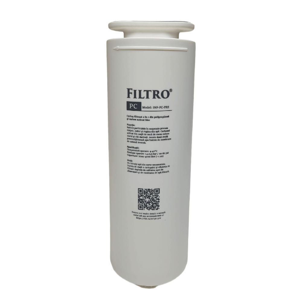 Cartus filtrare twist FILTRO INFINITY-PLUS-PPC, 2 in 1 polipropilena si carbune activat din coaja de cocos, stadiul 1 pentru sistem DF1000G