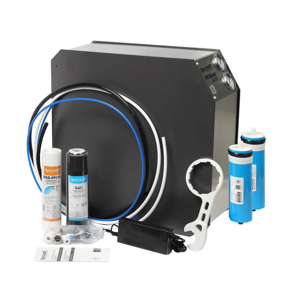 Sistem osmoza inversa profesionala Ecosoft ROBUST 4000, debit 180 litri/ora, 2 membrane de 500 GPD, pompa booster inclusa