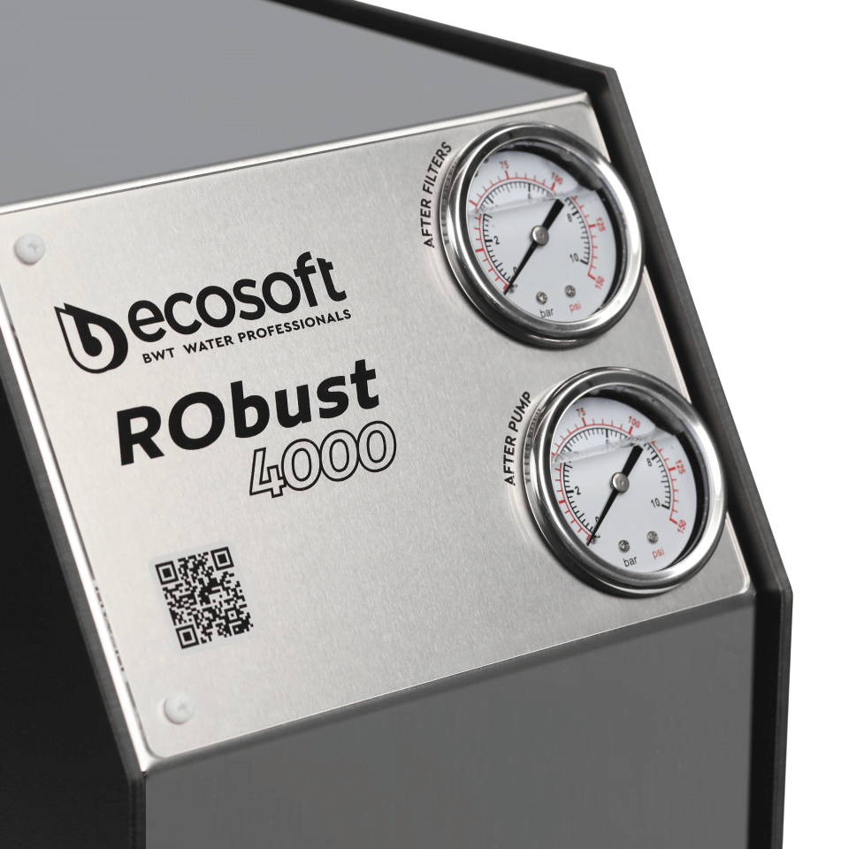 Sistem osmoza inversa profesionala Ecosoft ROBUST 4000, debit 180 litri/ora, 2 membrane de 500 GPD, pompa booster inclusa