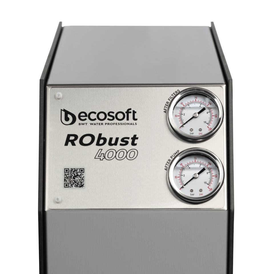 Sistem osmoza inversa profesionala Ecosoft ROBUST 4000, debit 180 litri/ora, 2 membrane de 500 GPD, pompa booster inclusa