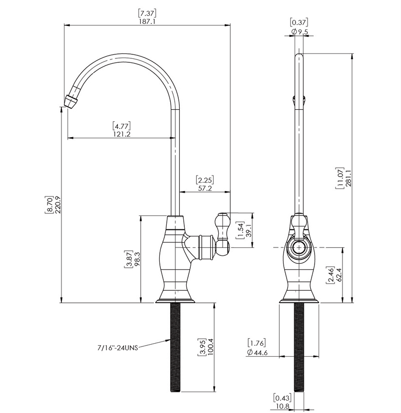 Baterie bucatarie PureTECH pentru apa filtrata, monocomanda, pipa pivotanta 360°, cartus ceramic, mufa rapida 1/4 (6 mm), finisaj cromat