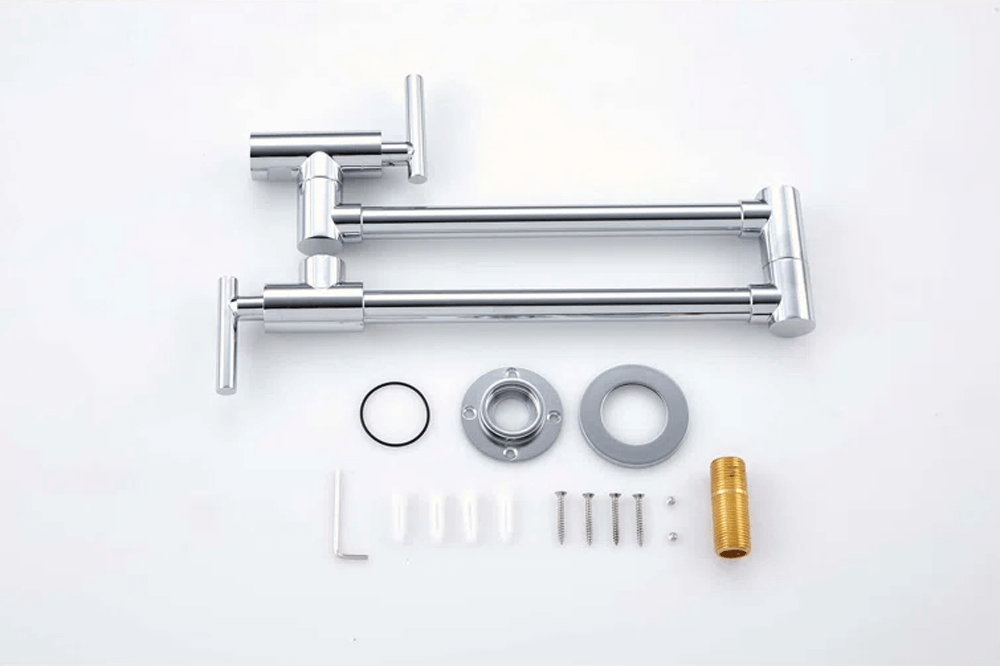 Baterie pentru umplere oale Premier Wall Chrome, montare in perete cu o cale, pipa pivotanta extensibila 61 cm, cartus ceramic monocomanda, finisaj cromat lucios din inox