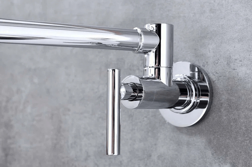 Baterie pentru umplere oale Premier Wall Chrome, montare in perete cu o cale, pipa pivotanta extensibila 61 cm, cartus ceramic monocomanda, finisaj cromat lucios din inox