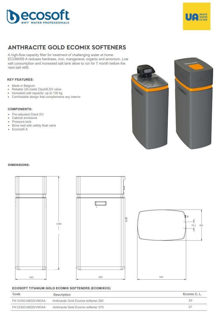 Statie automata de dedurizare Ecosoft Anthracite Gold 250, 25 litri rasina Ecomix A, debit nominal 1.5 m3/h