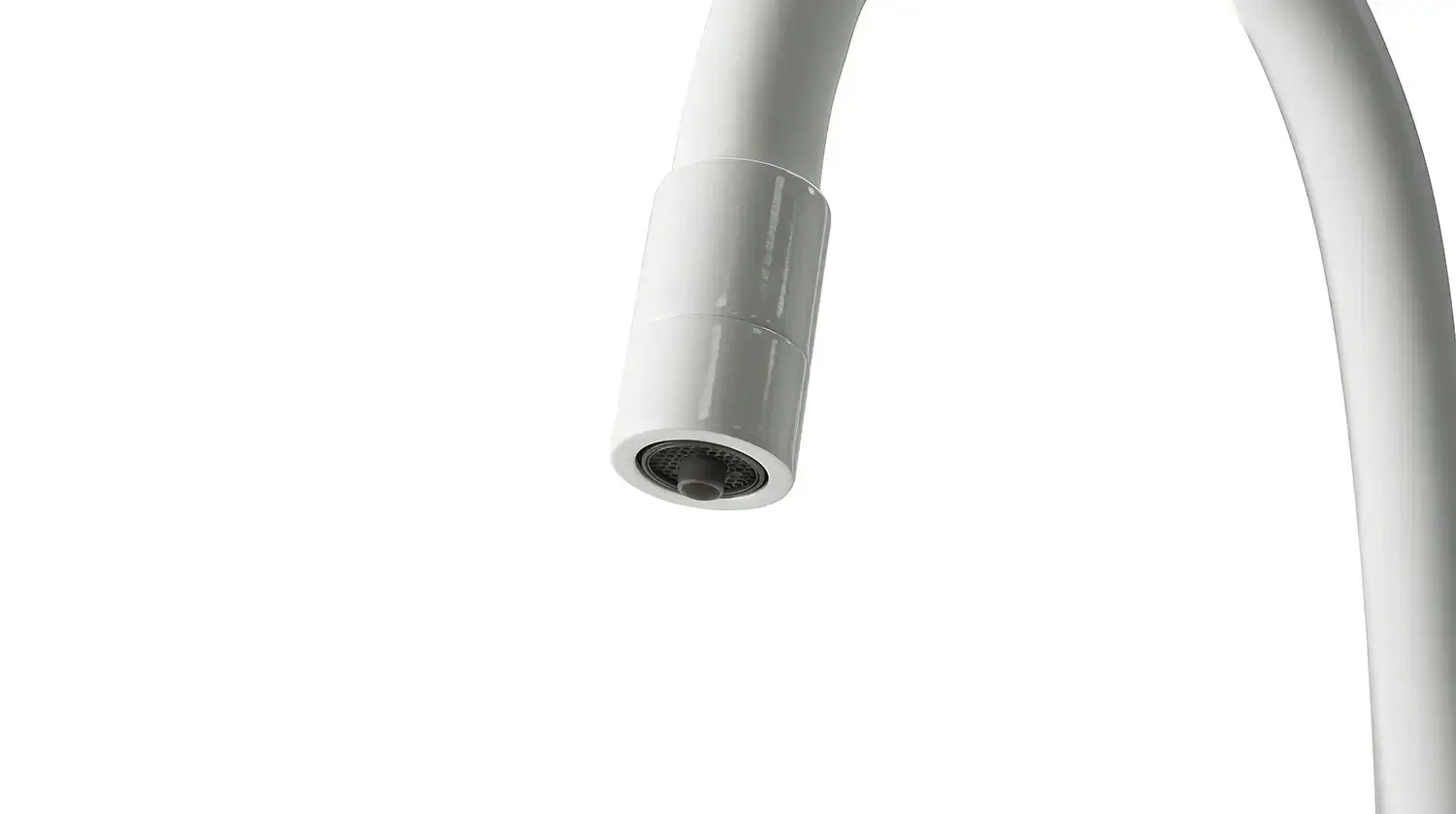 Baterie de bucatarie cu 3 cai Premier FLEX Comfort, finisaj alb din inox, pipa pivotanta 360°, cartus ceramic, montare pe blat, apa rece, calda si filtrata