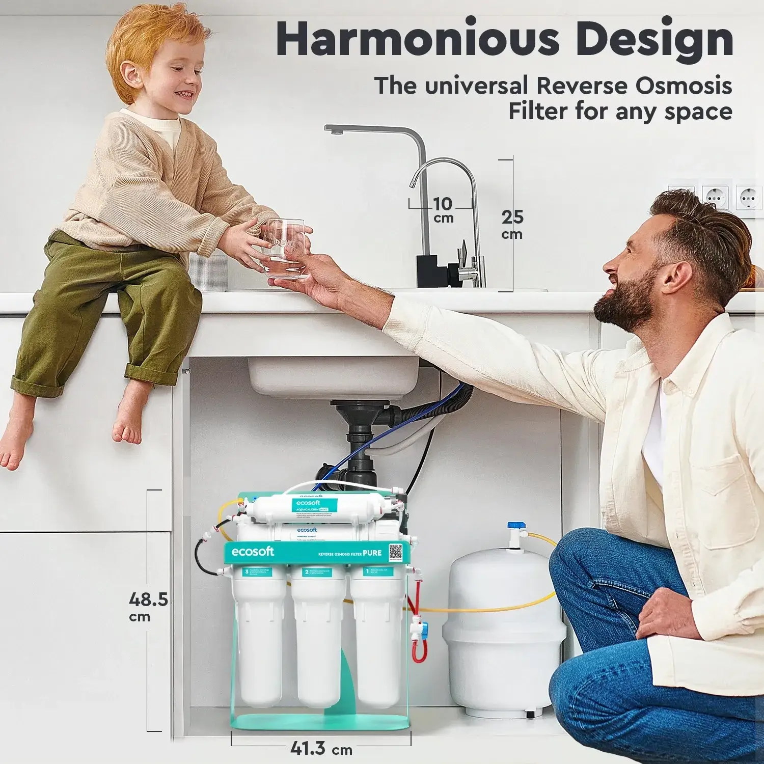 Sistem de osmoza inversa Ecosoft AquaCalcium Mint PRO, 6 stadii de filtrare, 75 GPD, pompa booster inclusa, remineralizare cu calciu si bazin de stocare