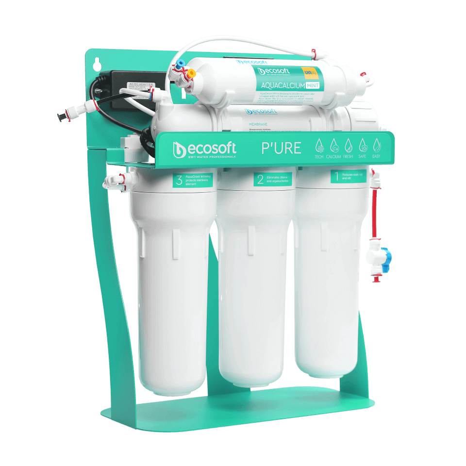 Sistem de osmoza inversa Ecosoft AquaCalcium Mint PRO, 6 stadii de filtrare, 75 GPD, pompa booster inclusa, remineralizare cu calciu si bazin de stocare