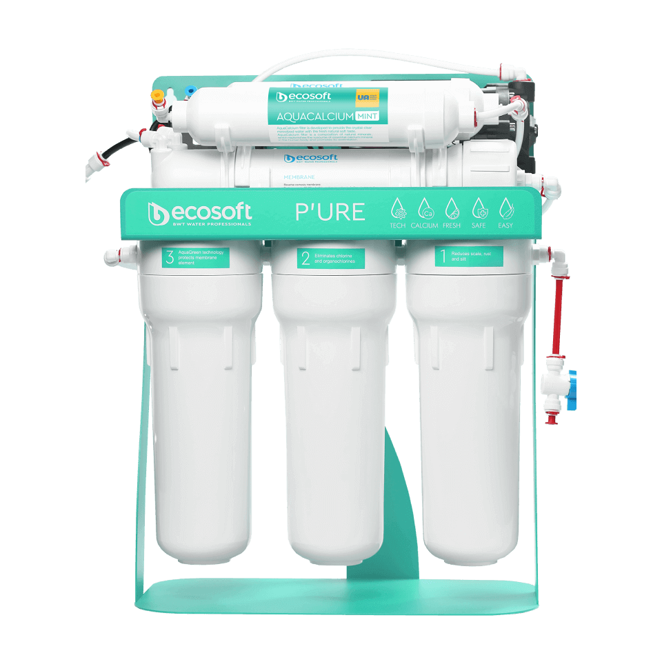 Sistem de osmoza inversa Ecosoft AquaCalcium Mint PRO, 6 stadii de filtrare, 75 GPD, pompa booster inclusa, remineralizare cu calciu si bazin de stocare