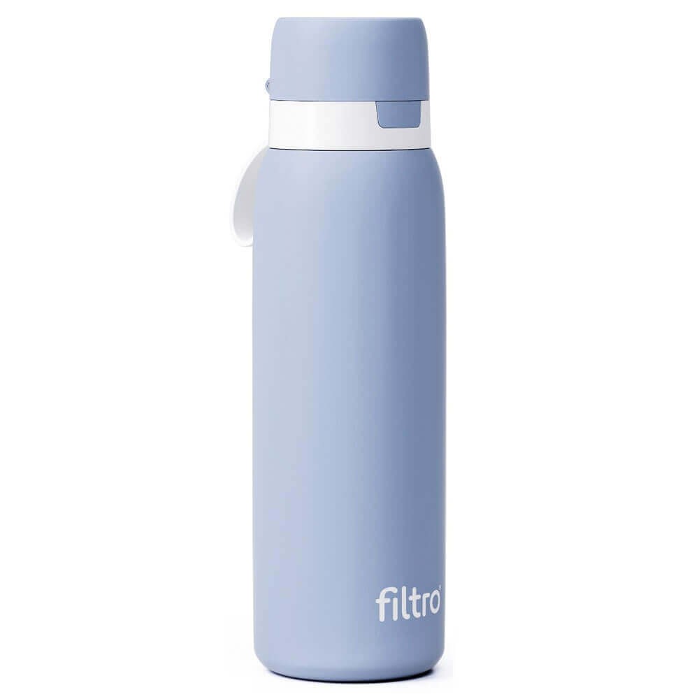 Termos cu filtru carbon activ FILTRO THERMO PURE 740 CB, inox cu perete dublu vacuum, izolare 12 ore, 740 ml, albastru
