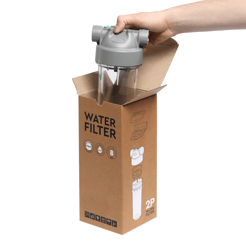Carcasă filtru apă Ecosoft ECO 2P 9¾, bol PET transparent, racord ¾, inel de centrare pentru cartuș