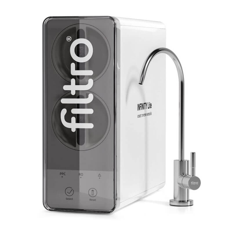 Sistem de osmoza inversa cu debit direct FILTRO INFINITY Lite DF600, capacitate membrana 600 GPD, pompa booster inclusa, 3 stadii de filtrare, fara bazin de stocare, monitorizare TDS apa filtrata