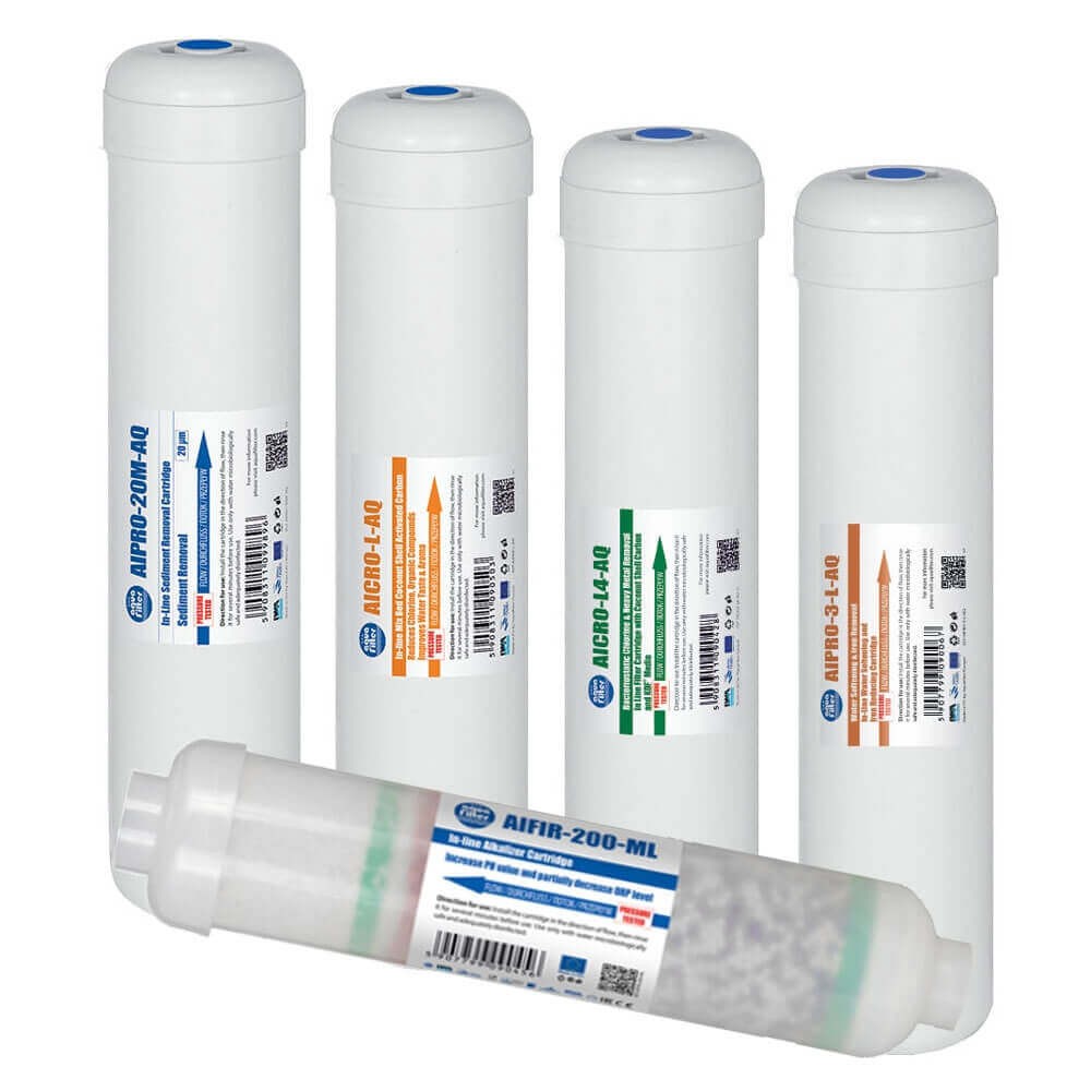 Set 5 cartușe filtrante Aquafilter AF-SET5-AQ, microfiltrare 1 micron, 5 stadii cu remineralizare și alcalinizare, compatibil FILTRO MF5 ALCALIN