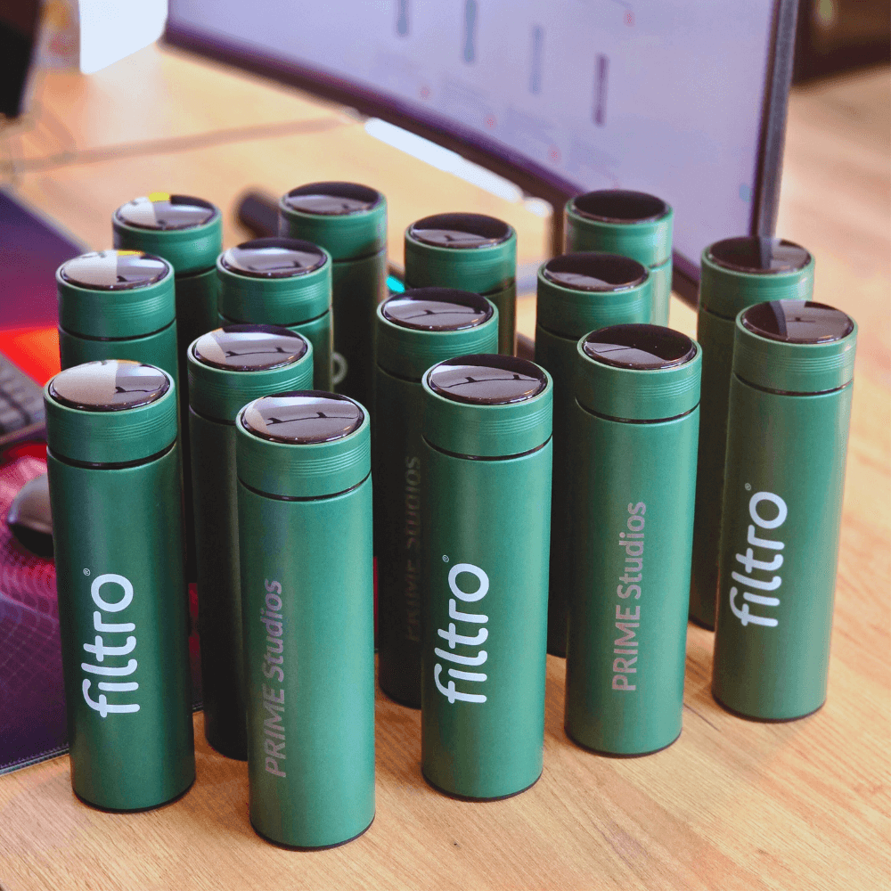 Termos FILTRO Thermo LED Green, perete dublu din inox 304, afisaj tactil digital al temperaturii, infuzor inclus, capacitate 500 ml