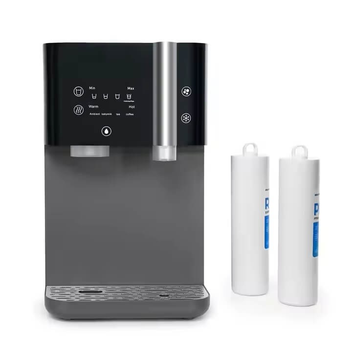 Purificator apă cu osmoză inversă FILTRO Glaciar Juman, membrană 100 GPD, sterilizare UVC-LED în bazin, carbonatare CO2, apă caldă/rece/ambientală, montare pe blat
