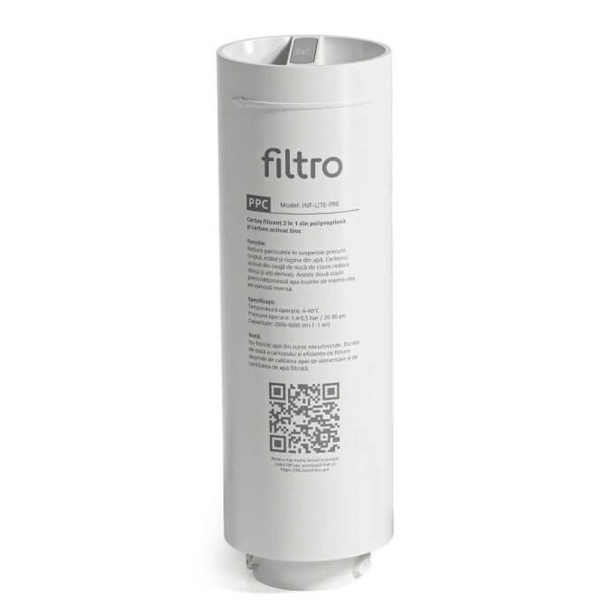 Cartus filtrare 2 in 1 FILTRO INFINITY Lite, polipropilena si carbune activat din coaja de cocos, stadiul 1, montare rapida twist