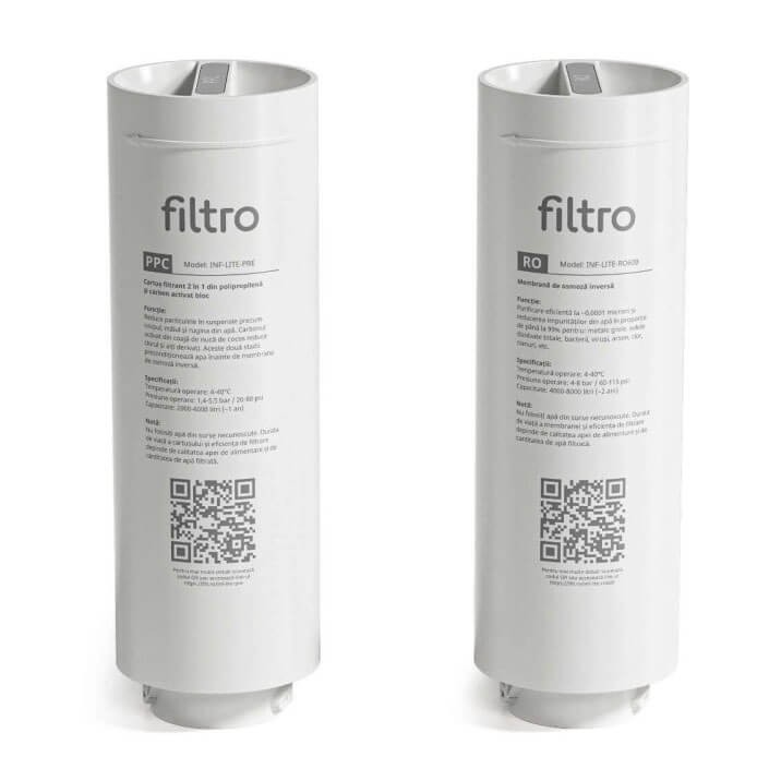 Cartus filtrare 2 in 1 FILTRO INFINITY Lite, polipropilena si carbune activat din coaja de cocos, stadiul 1, montare rapida twist