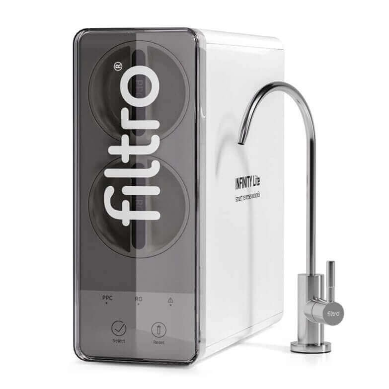 Sistem osmoza inversa direct flow FILTRO INFINITY Lite DF600-ALK3, membrana 600 GPD fara bazin, pompa booster inclusa, 4 stadii filtrare cu remineralizare ALK3 si cartuse twist