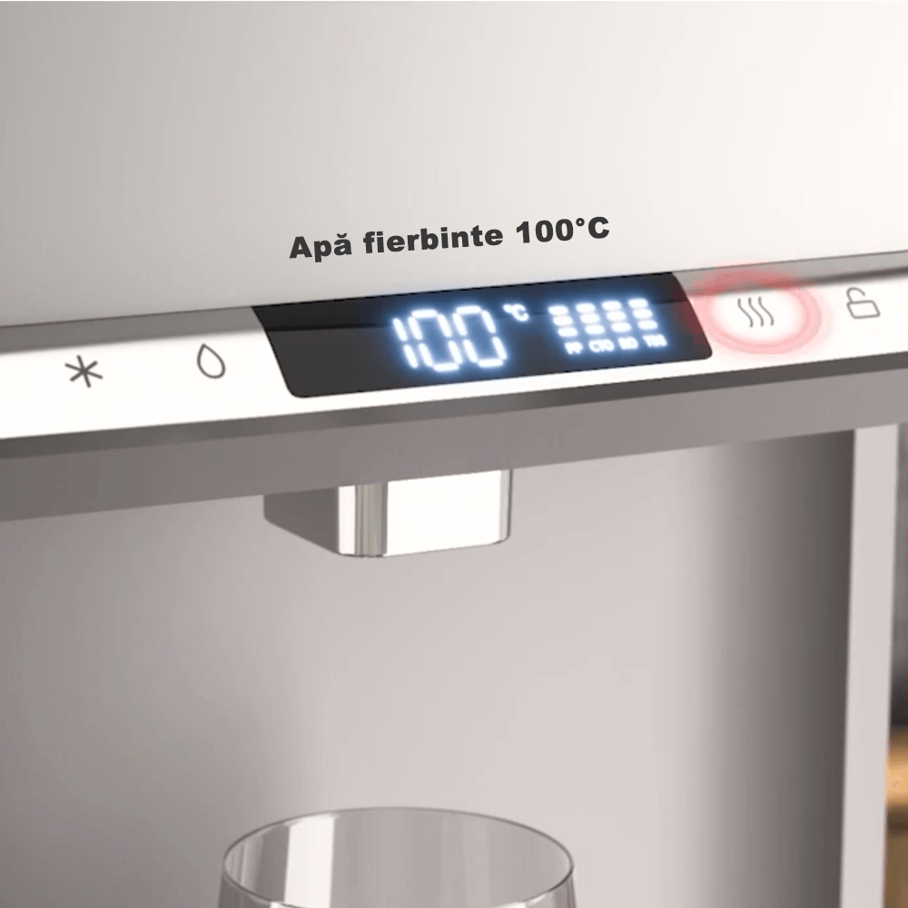 Purificator dozator de apa FILTRO Glaciar Pure, osmoza inversa 150 GPD in 5 stadii, sterilizare UVC-LED in bazin, racire cu compresor si incalzire, alimentare de la retea sau bidon