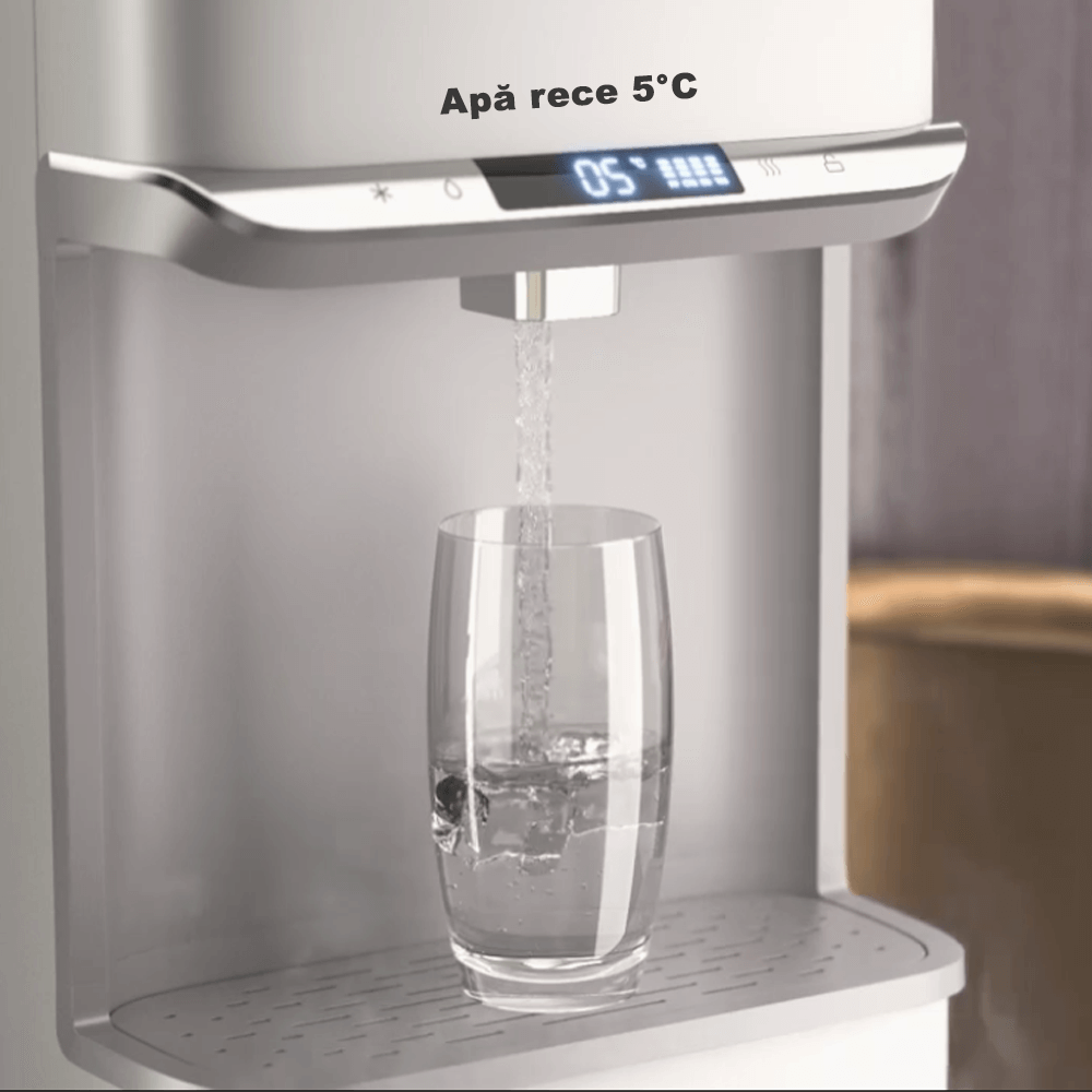 Purificator dozator de apa FILTRO Glaciar Pure, osmoza inversa 150 GPD in 5 stadii, sterilizare UVC-LED in bazin, racire cu compresor si incalzire, alimentare de la retea sau bidon