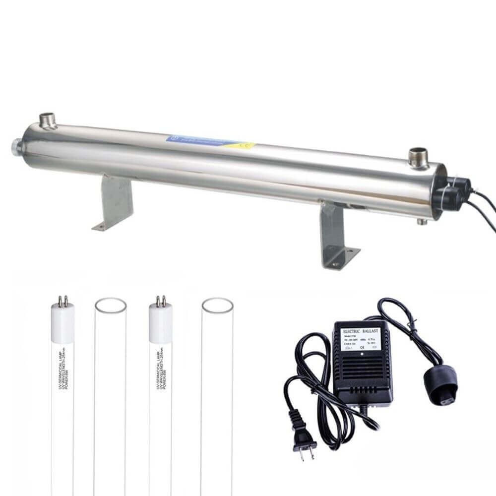Sterilizator apa UV PureTECH UVC110A, carcasa inox, debit 4 m3/h, 2 lampi UV 55W, conexiune 1 inch, eficienta pana la 99.9%