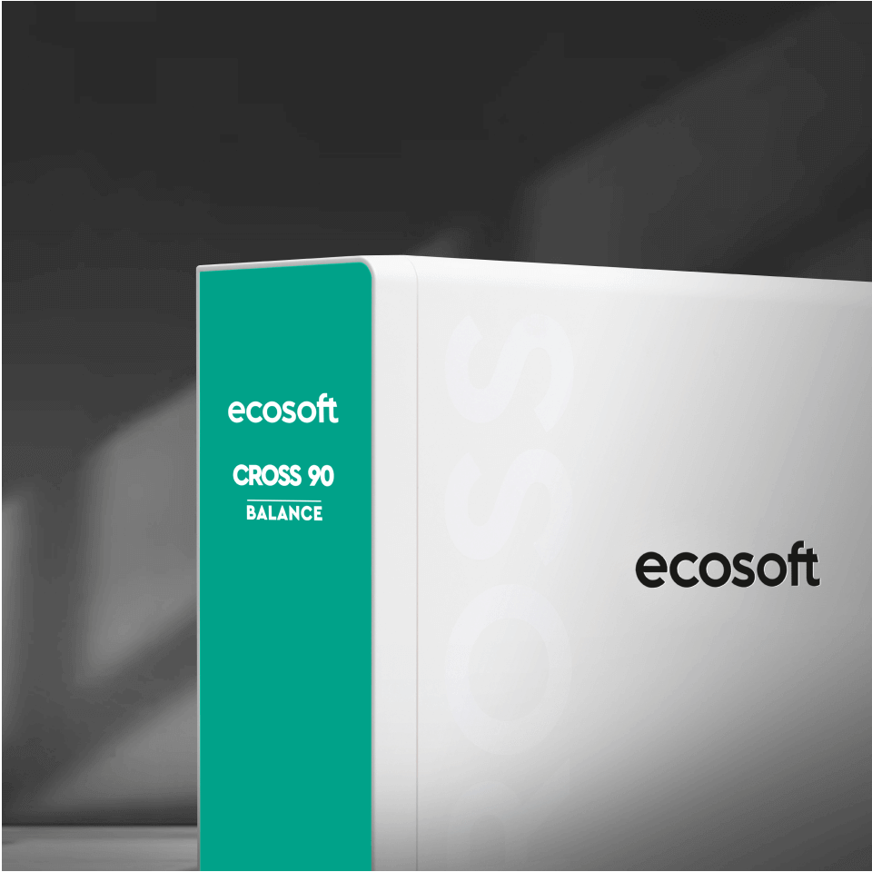 Sistem de osmoza inversa cu debit direct Ecosoft Cross90 Balance, membrana 600 GPD, 4 stadii de filtrare, pompa booster inclusa, remineralizare cu calciu, cartuse twist si indicator schimb consumabile